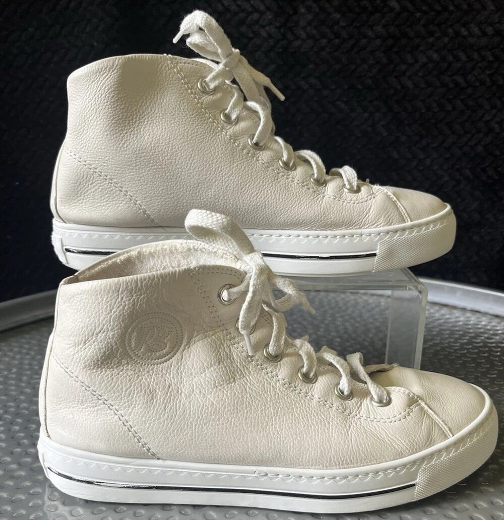 Women's Paul Green Soft Leather High Top Ivory/Cream Athletic Sneaker Size 8